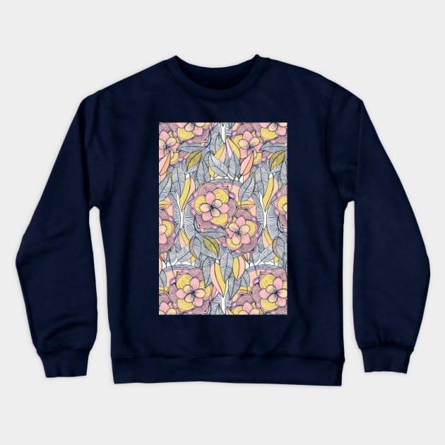 Pink and Peach Linework Floral Pattern Crewneck Sweatshirt by micklyn